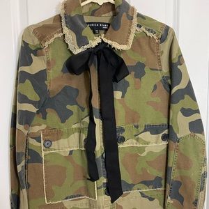 Veronica Beard Camo Jacket with black tie